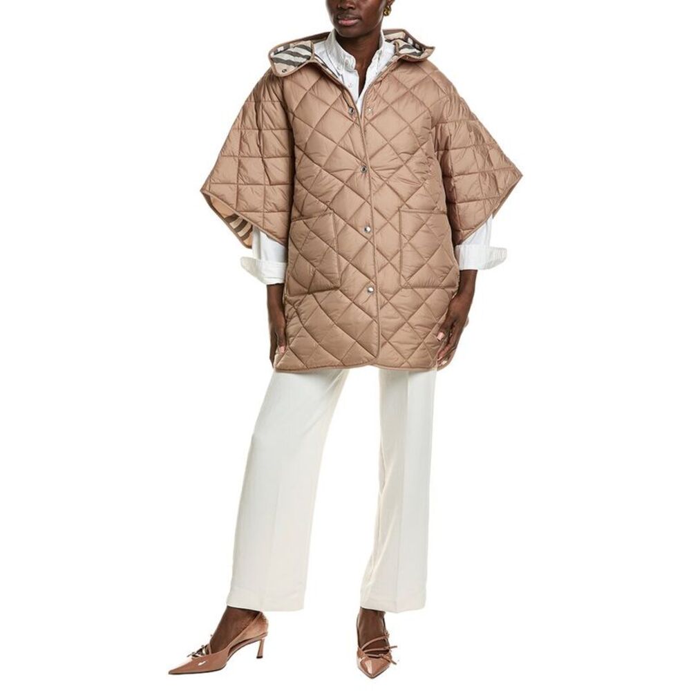 Burberry Womens Quilted Snap Poncho, Tan